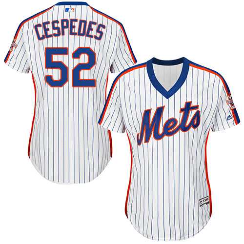 Women's New York Mets #52 Yoenis Cespedes White(Blue Strip) Alternate Stitched MLB Jersey