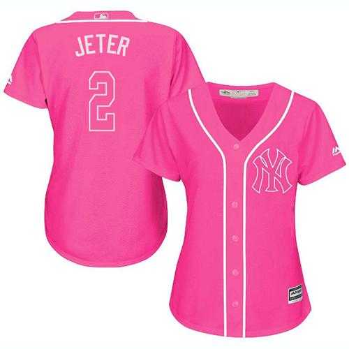 Women's New York Yankees #2 Derek Jeter Pink Fashion Stitched MLB Jersey