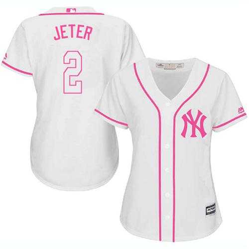 Women's New York Yankees #2 Derek Jeter White Pink Fashion Stitched MLB Jersey