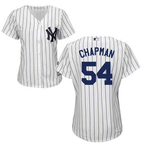 Women's New York Yankees #54 Aroldis Chapman White Strip Home Stitched MLB Jersey