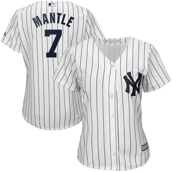 Women's New York Yankees #7 Mickey Mantle White Strip Fashion Stitched MLB Jersey