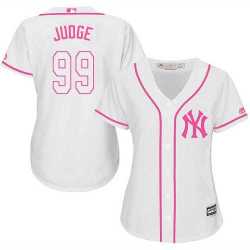 Women's New York Yankees #99 Aaron Judge White Pink Fashion Stitched MLB Jersey