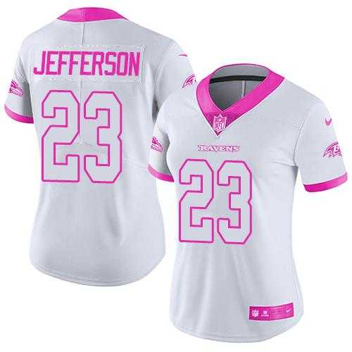 Women's Nike Baltimore Ravens #23 Tony Jefferson White Pink Stitched NFL Limited Rush Fashion Jersey