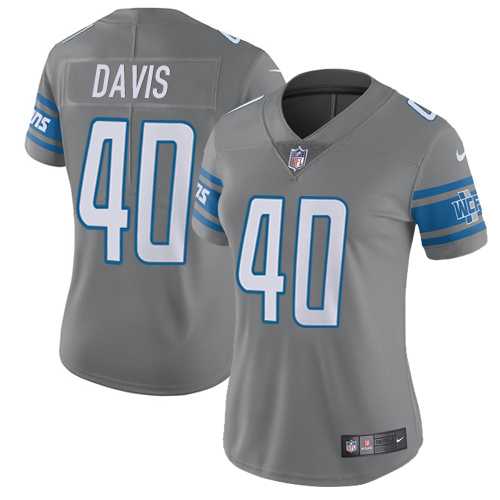 Women's Nike Detroit Lions #40 Jarrad Davis Gray Stitched NFL Limited Rush Jersey
