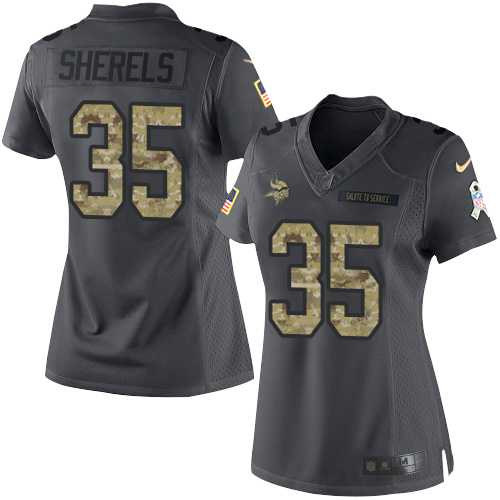 Women's Nike Minnesota Vikings #35 Marcus Sherels Black Limited 2016 Salute to Service NFL Jersey
