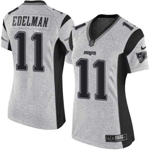 Women's Nike New England Patriots #11 Julian Edelman Gray Stitched NFL Limited Gridiron Gray II Jersey