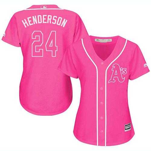 Women's Oakland Athletics #24 Rickey Henderson Pink Fashion Stitched MLB Jersey