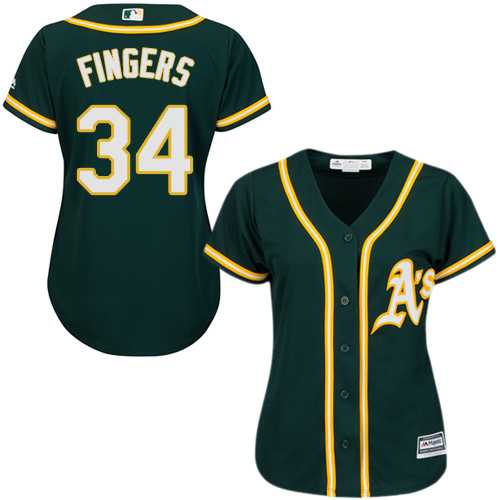 Women's Oakland Athletics #34 Rollie Fingers Green Alternate Stitched MLB Jersey