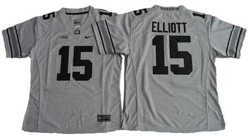 Women's Ohio State Buckeyes #15 Ezekiel Elliott Gridion Grey II Stitched NCAA Jersey