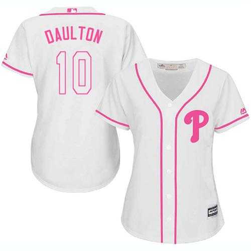 Women's Philadelphia Phillies #10 Darren Daulton White Pink FashionStitched MLB Jersey