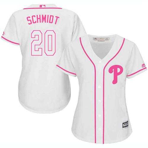 Women's Philadelphia Phillies #20 Mike Schmidt White Pink Fashion Stitched MLB Jersey