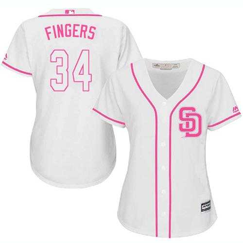 Women's San Diego Padres #34 Rollie Fingers White Pink Fashion Stitched MLB Jersey