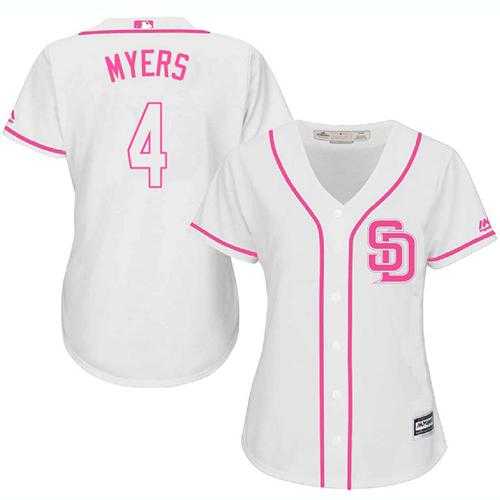 Women's San Diego Padres #4 Wil Myers White Pink Fashion Stitched MLB Jersey
