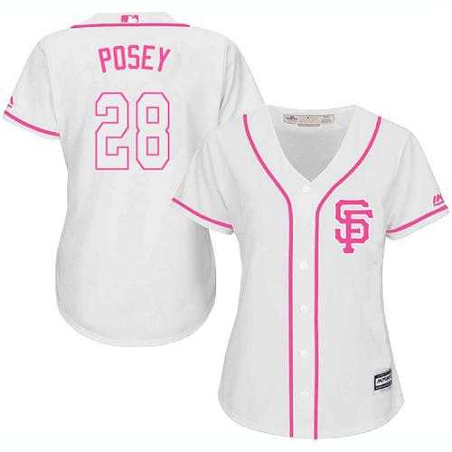Women's San Francisco Giants #28 Buster Posey White Pink FashionStitched MLB Jersey
