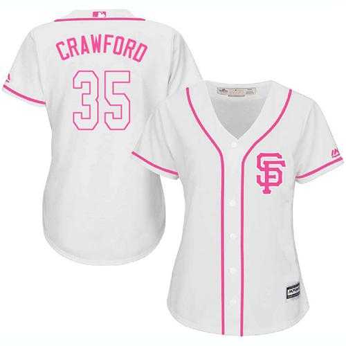 Women's San Francisco Giants #35 Brandon Crawford White Pink FashionStitched MLB Jersey