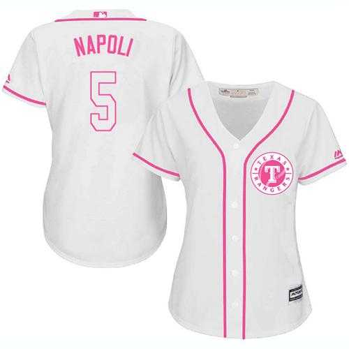 Women's Texas Rangers #5 Mike Napoli White Pink Fashion Stitched MLB Jersey