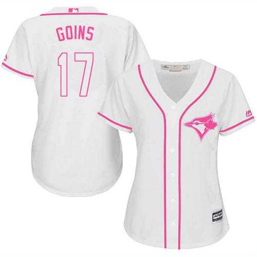 Women's Toronto Blue Jays #17 Ryan Goins White Pink Fashion Stitched MLB Jersey
