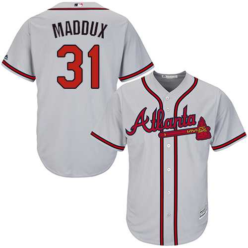 Youth Atlanta Braves #31 Greg Maddux Grey Cool Base Stitched MLB Jersey