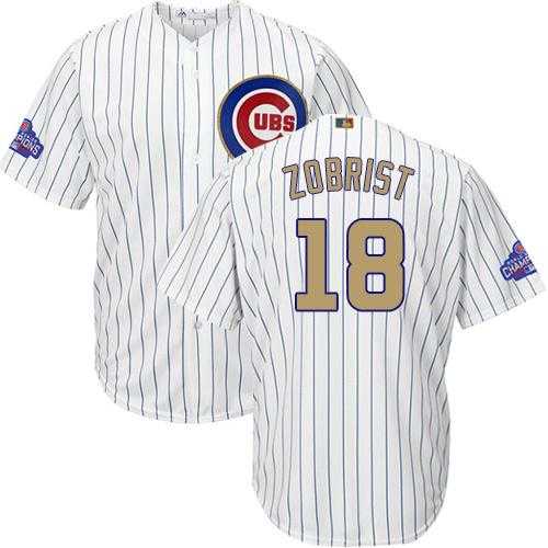 Youth Chicago Cubs #18 Ben Zobrist White(Blue Strip) 2017 Gold Program Cool Base StitchedMLB Jersey