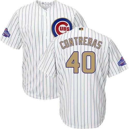 Youth Chicago Cubs #40 Willson Contreras White(Blue Strip) 2017 Gold Program Cool Base Stitched MLB Jersey