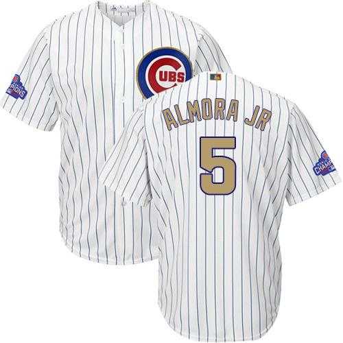 Youth Chicago Cubs #5 Albert Almora Jr. White(Blue Strip) 2017 Gold Program Cool Base Stitched MLB Jersey