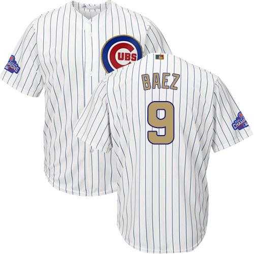 Youth Chicago Cubs #9 Javier Baez White(Blue Strip) 2017 Gold Program Cool Base Stitched MLB Jersey