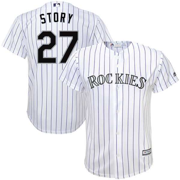 Youth Colorado Rockies #27 Trevor Story Majestic White Home Cool Base Player Jersey