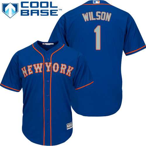 Youth New York Mets #1 Mookie Wilson Blue(Grey NO.) Cool Base Stitched MLB Jersey