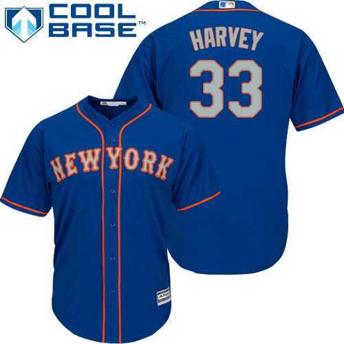 Youth New York Mets #33 Matt Harvey Blue(Grey NO.) Cool Base Stitched MLB Jersey