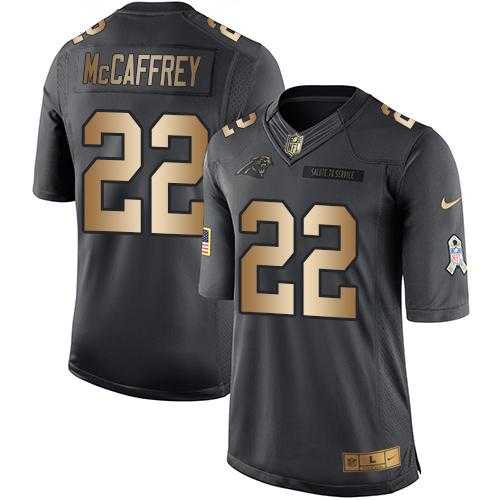 Youth Nike Carolina Panthers #22 Christian McCaffrey Black Stitched NFL Limited Gold Salute to Service Jersey