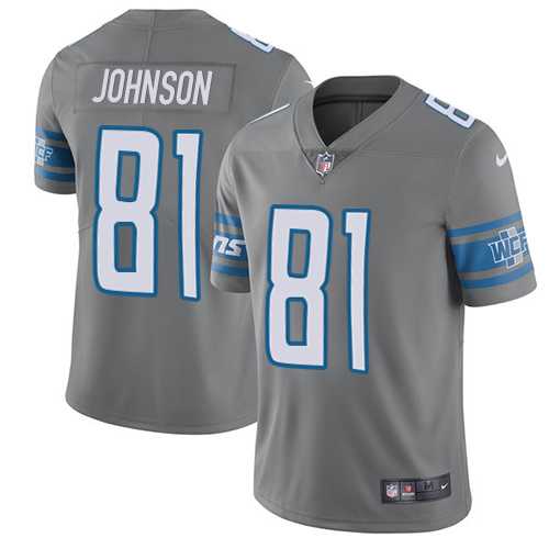 Youth Nike Detroit Lions #81 Calvin Johnson Gray Stitched NFL Limited Rush Jersey
