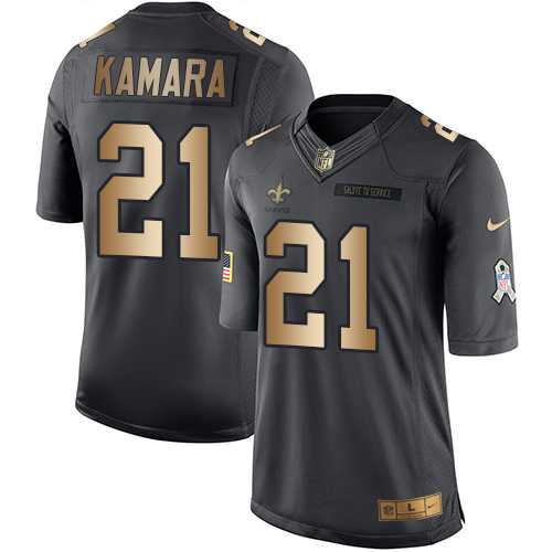 Youth Nike New Orleans Saints #21 Alvin Kamara Black Stitched NFL Limited Gold Salute to Service Jersey