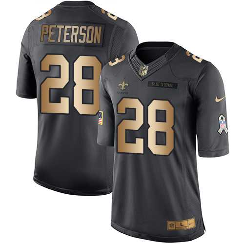 Youth Nike New Orleans Saints #28 Adrian Peterson Black Stitched NFL Limited Gold Salute to Service Jersey