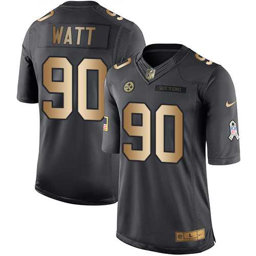 Youth Nike Pittsburgh Steelers #90 T. J. Watt Black Stitched NFL Limited Gold Salute to Service Jersey