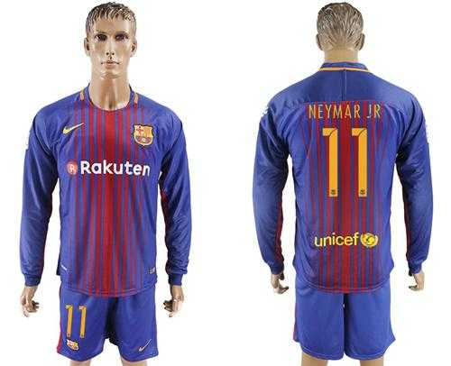 Barcelona #11 Neymar Jr Home Long Sleeves Soccer Club Jersey