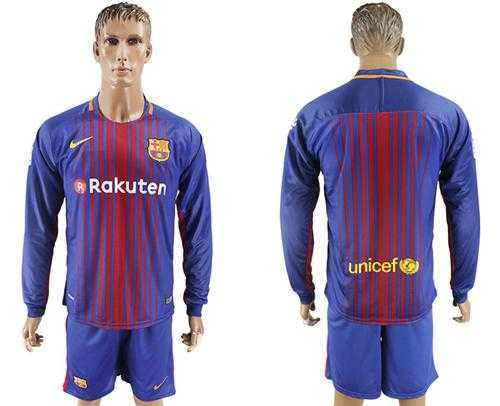 Barcelona Blank Home Long Sleeves Soccer Club Jersey