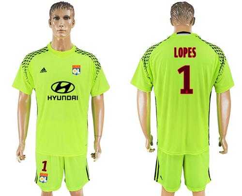 Lyon #1 Lopes Shiny Green Goalkeeper Soccer Club Jersey