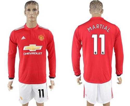 Manchester United #11 Martial Red Home Long Sleeves Soccer Club Jersey