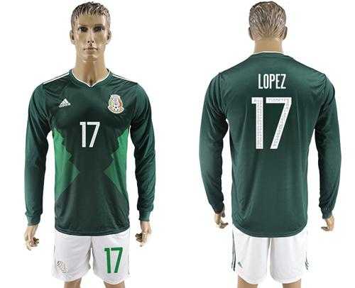 Mexico #17 Lopez Home Long Sleeves Soccer Country Jersey