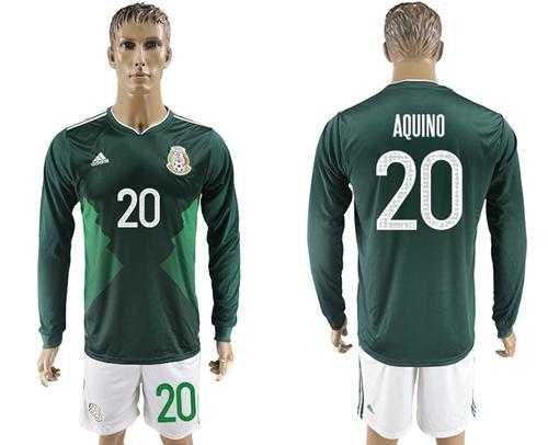 Mexico #20 Aquino Home Long Sleeves Soccer Country Jersey