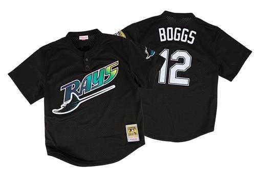 Mitchell And Ness 1998 Tampa Bay Rays #12 Wade Boggs Black Throwback Stitched MLB Jersey
