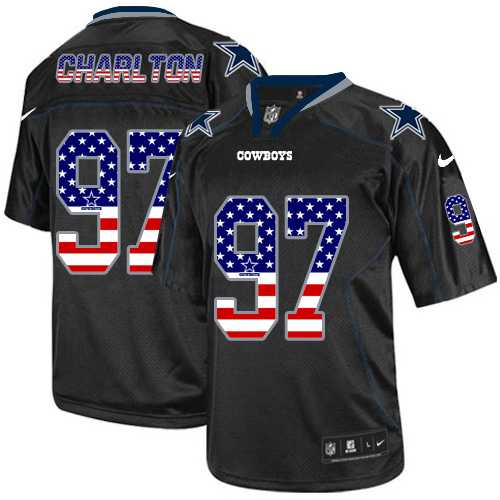 Nike Dallas Cowboys #97 Taco Charlton Black Men's Stitched NFL Elite USA Flag Fashion Jersey