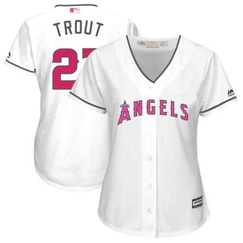 Women's Los Angeles Angels Of Anaheim #27 Mike Trout White Mother's Day Cool Base Stitched MLB Jersey