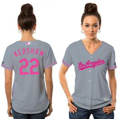 Women's Los Angeles Dodgers #22 Clayton Kershaw Grey Mother's Day Cool Base Stitched MLB Jersey