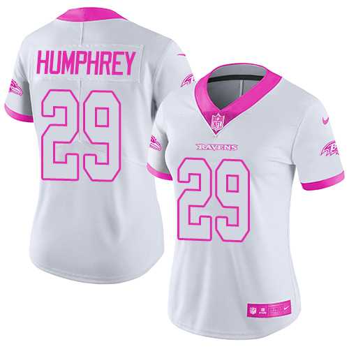 Women's Nike Baltimore Ravens #29 Marlon Humphrey White Pink Stitched NFL Limited Rush Fashion Jersey