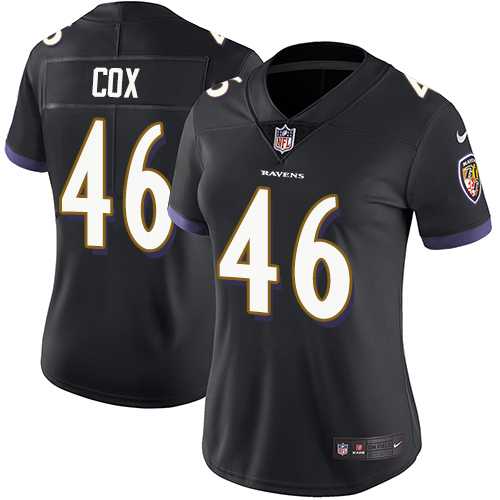 Women's Nike Baltimore Ravens #46 Morgan Cox Black Alternate Stitched NFL Vapor Untouchable Limited Jersey