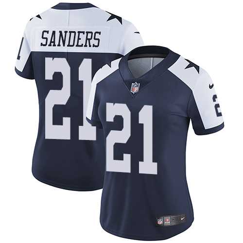 Women's Nike Dallas Cowboys #21 Deion Sanders Navy Blue Thanksgiving Stitched NFL Vapor Untouchable Limited Throwback Jersey