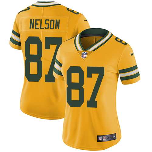 Women's Nike Green Bay Packers #87 Jordy Nelson Yellow Stitched NFL Limited Rush Jersey