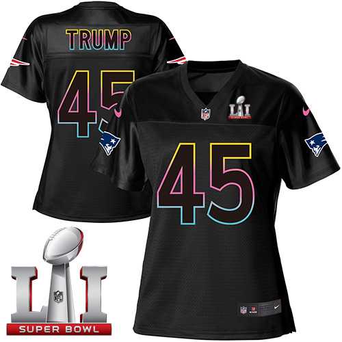 Women's Nike New England Patriots #45 Donald Trump Black Super Bowl LI 51 NFL Fashion Game Jersey