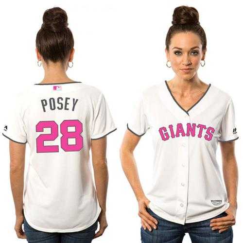 Women's San Francisco Giants #28 Buster Posey White Mother's Day Cool Base Stitched MLB Jersey